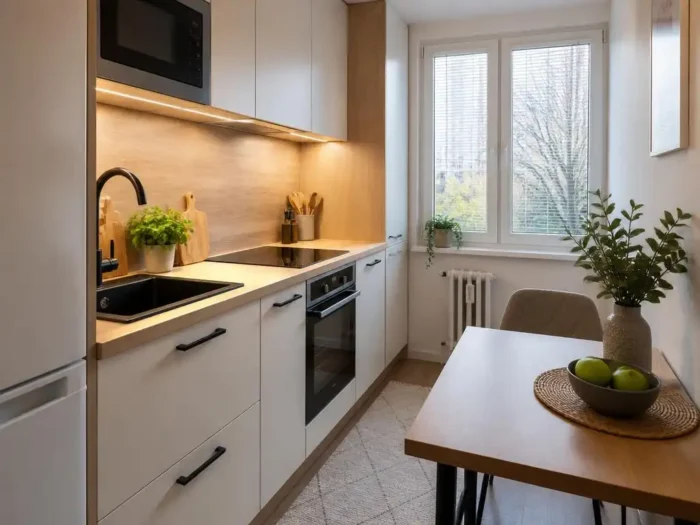 Moderní renovace malé kuchyně v paneláku bez bourání